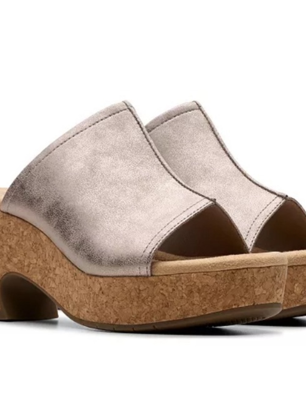 Clark’s Nerisa Vine Taupe Metallic with Cork Wedge Platform Heel Sandal Sz 8